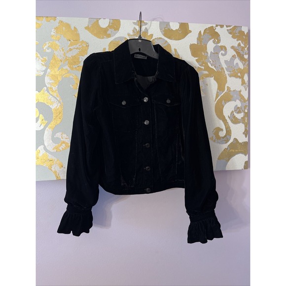 G by Giuliana Black Label Size Medium Black Puff-Sleeve Velvet Jacket - Picture 8 of 9